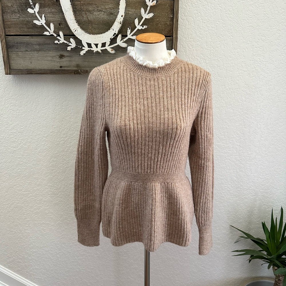 Anthropologie Lea & Viola Ruffle Sweater neutral size M NWT